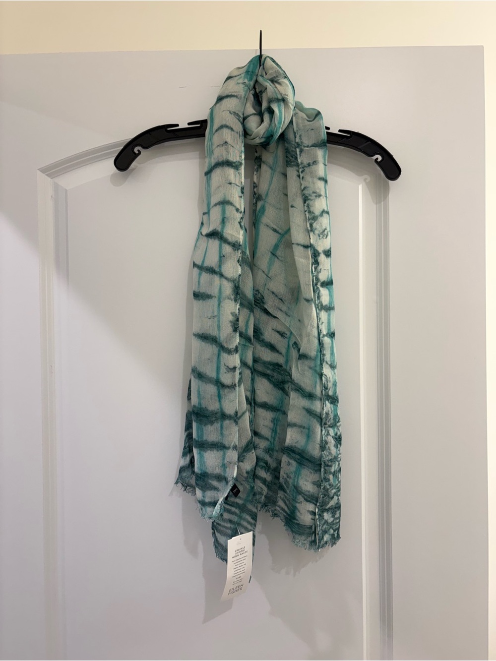 NWT Eileen Fisher Crackle Shibori Teal Scarf